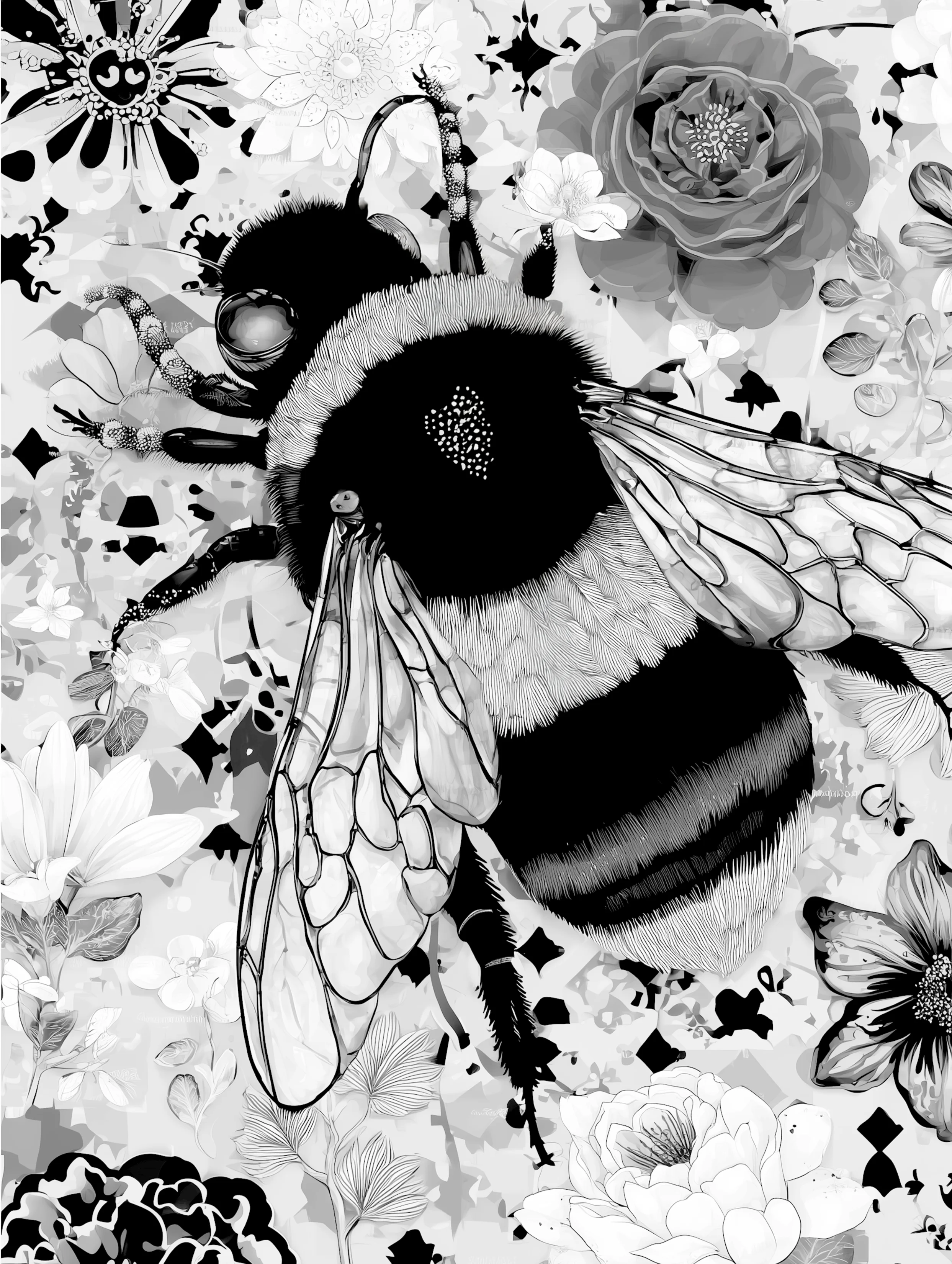 Free printable bee coloring page for adults featuring left diagonal bee
